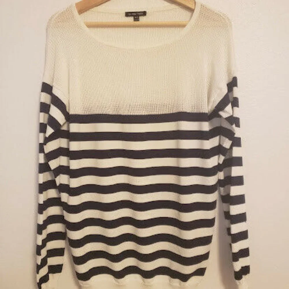 La Fee Verte Black White Size Medium / Large Striped Long Sleeve Casual Shirt - Picture 4 of 8